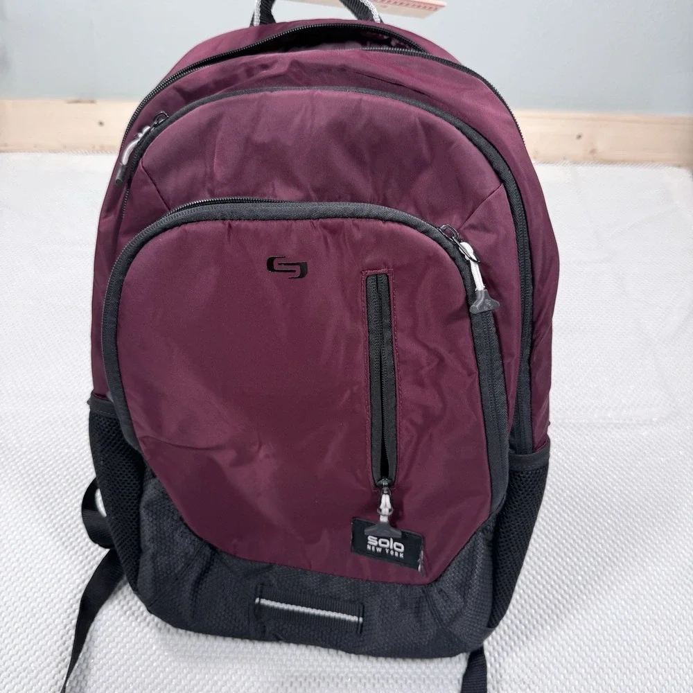 Solo New York Laptop Backpack Burgundy Black Travel School Book Bag Padded